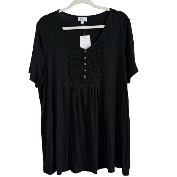 Kim Rogers Women's Black Honeycomb V-Neck Short Sleeve Flowy Top Size XXL‎ NWT - Picture 1 of 14